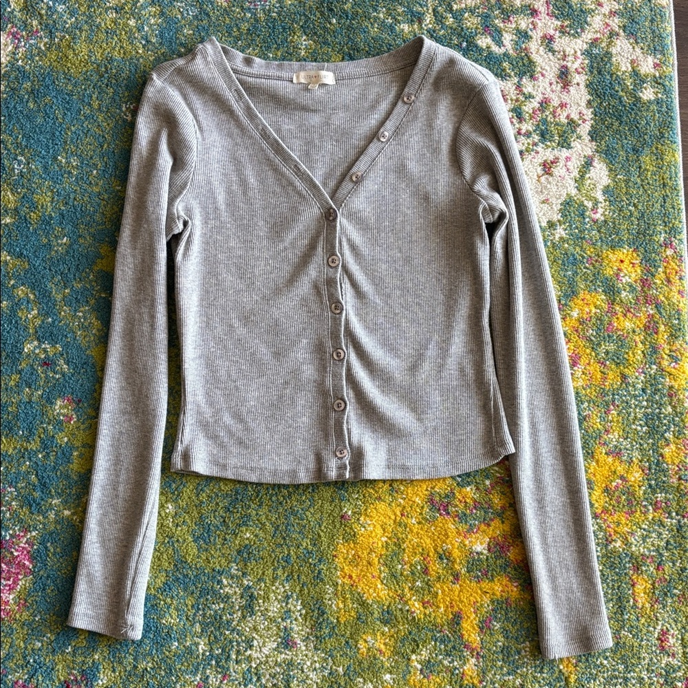 Ultra Flirt Heather Gray Ribbed Cardigan